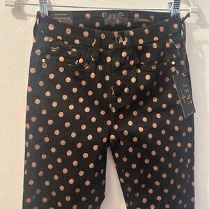 Jen7 by 7 For All Mankind Metallic Gold Polka-Dot Skinny Black Stretch Jeans NWT